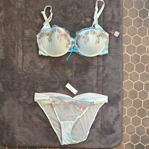 Adore Me Light Blue Floral Lace Bra Set